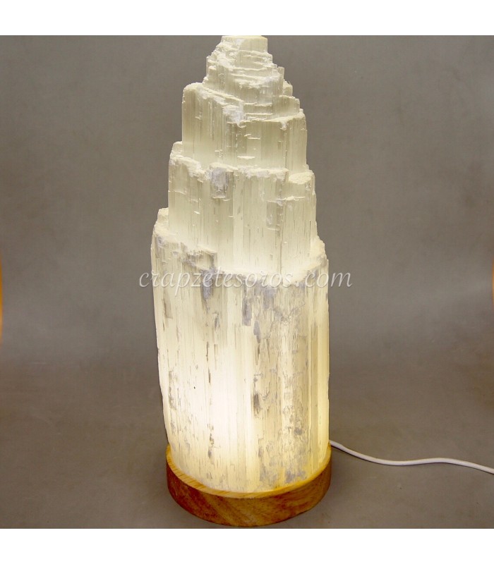 Artículos de primera necesidad Aprendizaje nicotina Lámpara de Selenita leds con base madera de 28cm - Lamparas Accesorios