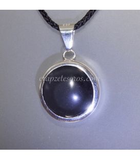 Obsidiana Lunar talla triángulo y semilunas en colgante de plata de ley