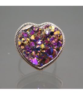 Corazón de Cuarzo Titanita en anillo de plata de ley