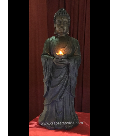 Impresionante Buda de 62 cm con bandeja de ofrendas, en resina