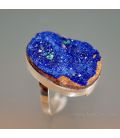 Impresionante Azurita cristalizada y Malaquita naturales en anillo de plata de ley