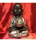 Buda niño negro con bandeja en resina de 16cm
