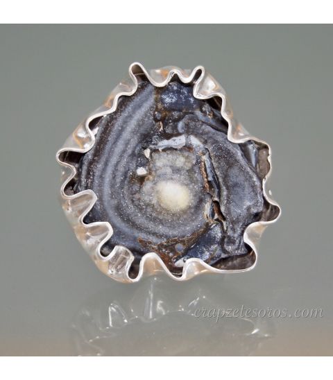 Original Calcedonia flor en anillo de plata de ley