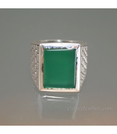 Ágata u Ónix verde en anillo de plata de ley