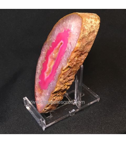 Placa de Ágata rosa con cristales de Citrino de Brasil