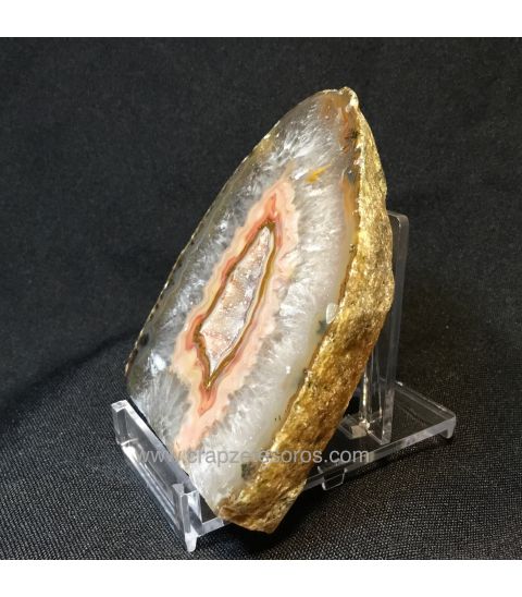 Placa de Ágata sardónice  con cristales de cuarzo de Brasil