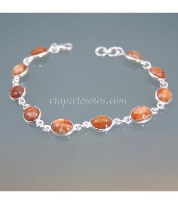 Piedra Sol natural talla cabujón en pulsera de plata de ley