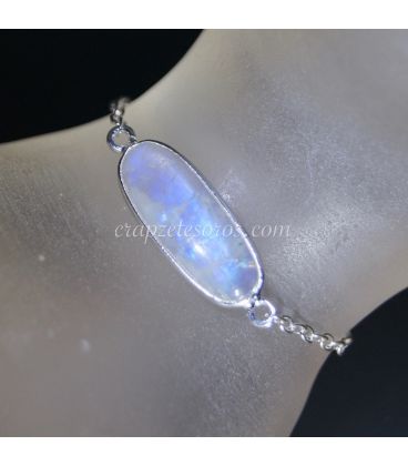 Piedras luna en pulsera de plata de ley