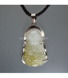Kuan Yin de Jade en colgante de plata de ley