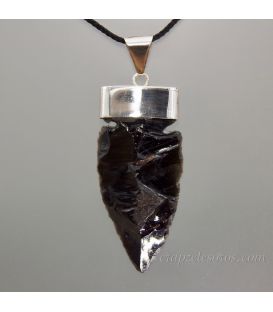 Obsidiana extra flecha natural en colgante de plata de ley