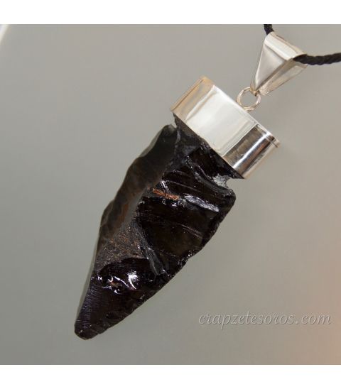 Obsidiana extra flecha natural en colgante de plata de ley