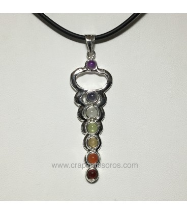 Colgante chakras con serpientes enroscadas de metal plateado