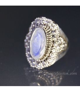 Piedra Luna Espectrolita en anillo de plata de ley ajustable