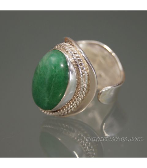 Ágata u Ónix verde en anillo de plata de ley