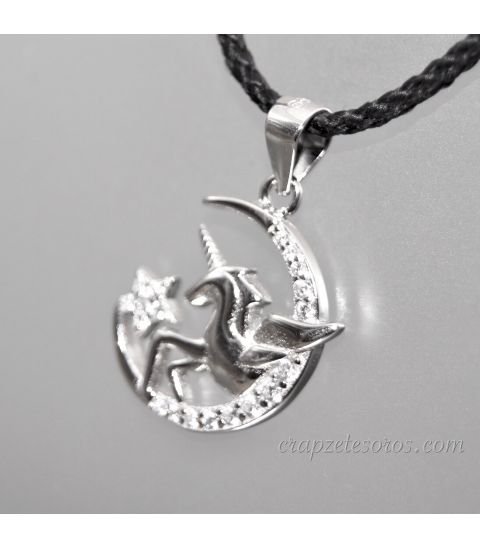 Unicorniio, Luna y Estrella de Circonitas en colgante de plata de ley.