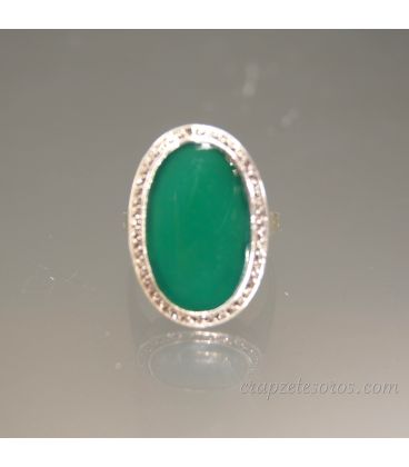 Agata verde y Marcasitas en anillo de plata de ley