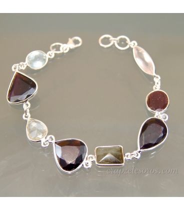 Minerales surtidos en pulsera de plata de ley