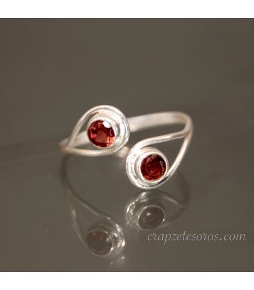 Granates en anillo doble ajustable de plata de ley