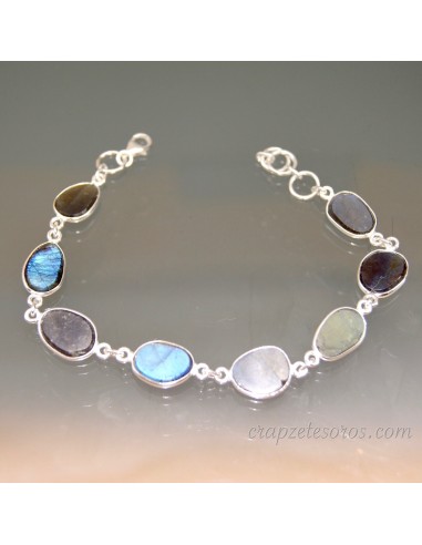 Labradoritas en pulsera de plata de ley