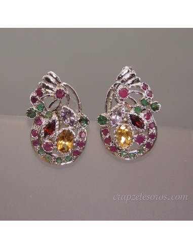 Citrino, Granate, Rubies y Esmeraldas en pendientes de metal