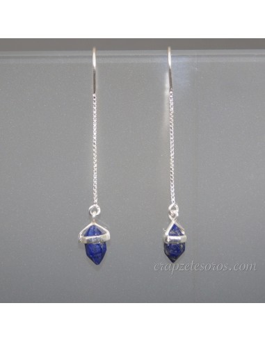 Puntas de Lapislazuli en pendientes largos con plata de ley