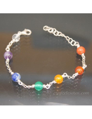 Gemas de los chakras de 6mm en pulsera con plata de ley